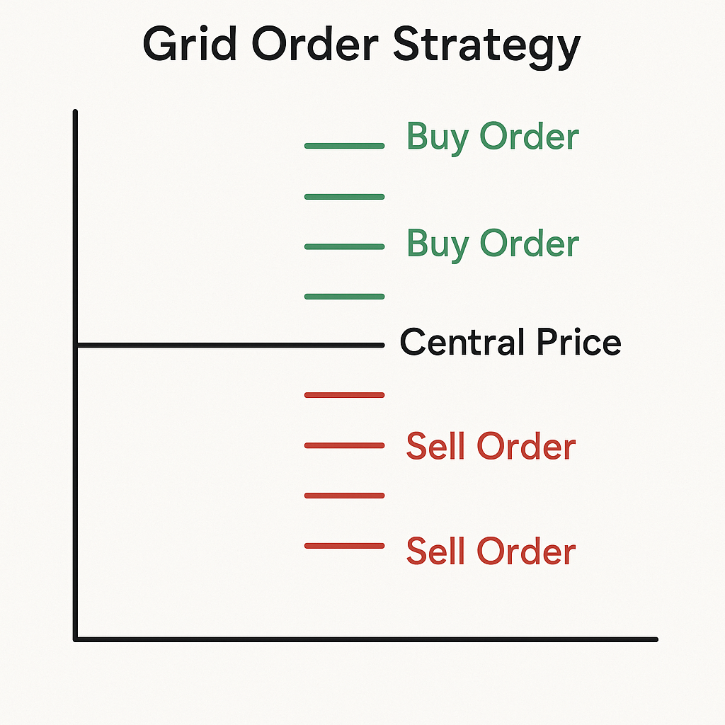 Chart depicting a grid trading system with Buy and Sell levels.