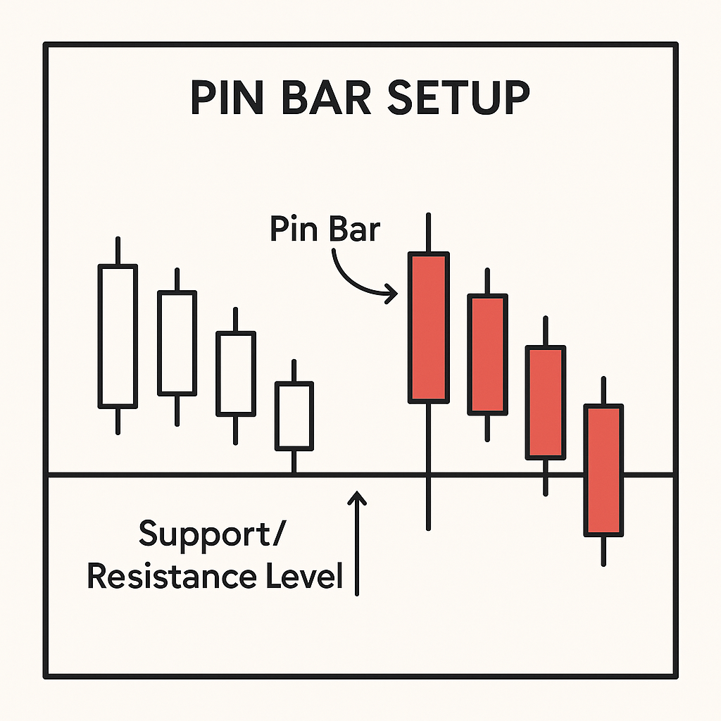 Pin Bar setup illustration showing price action trading concept.