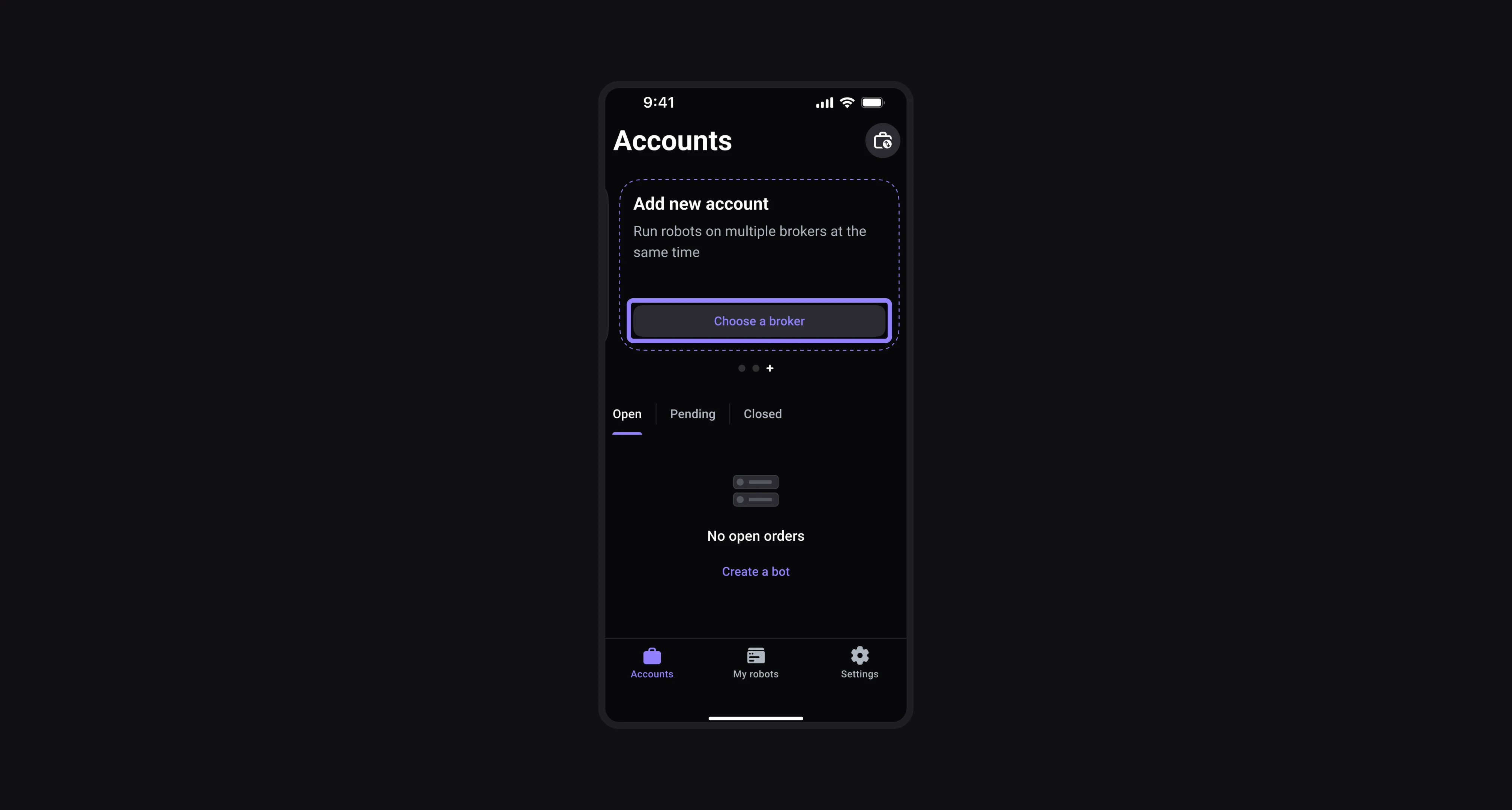 Go to the Accounts page in Elirox