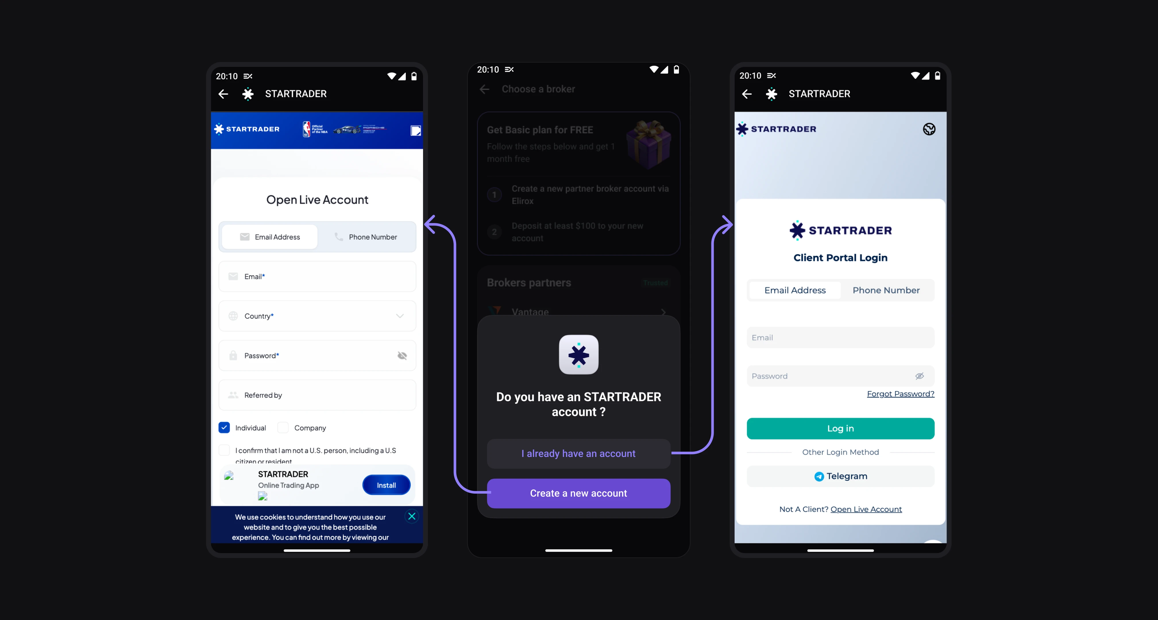 Create or log in to your STARTRADER account