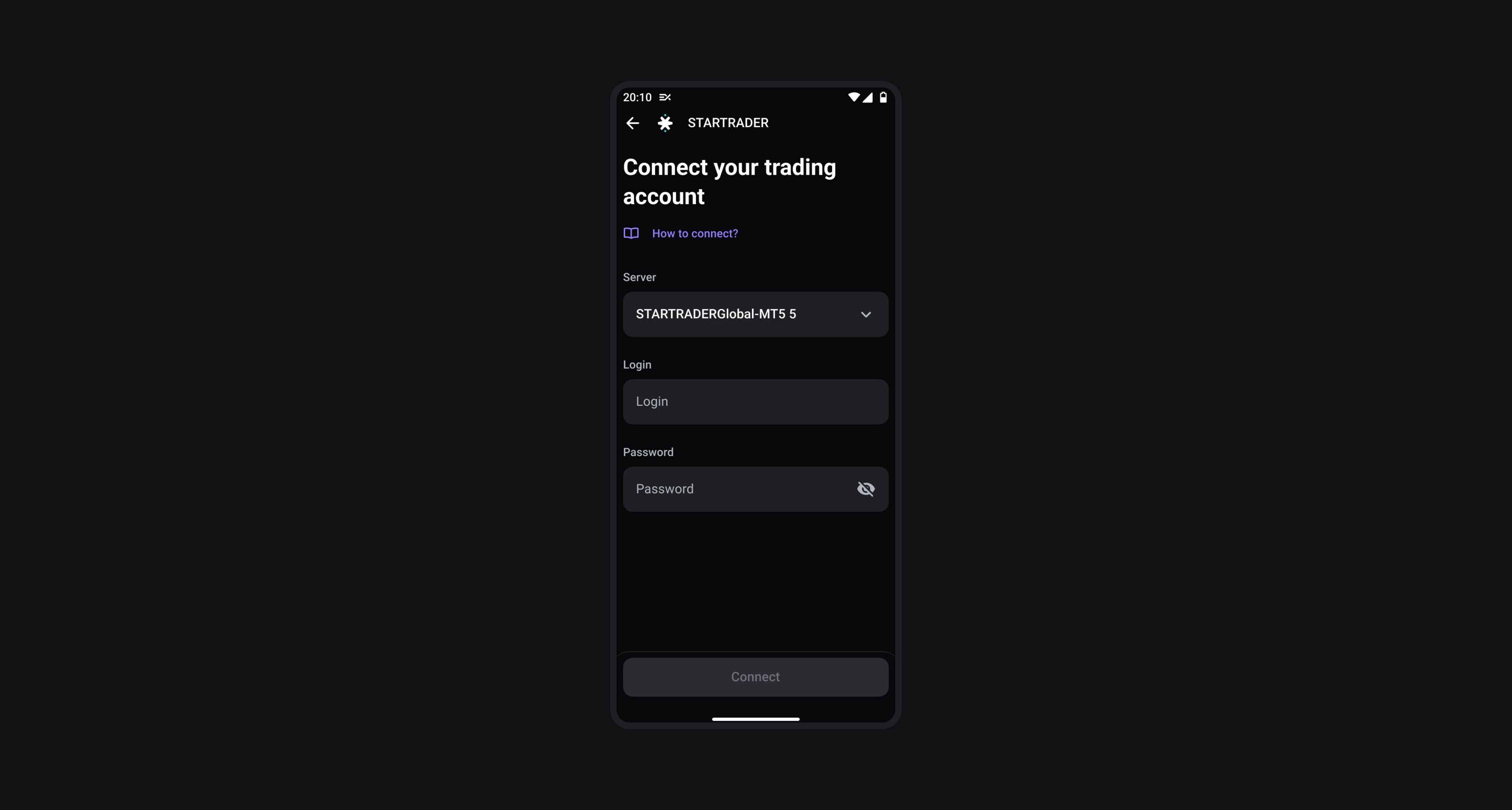 Connect your STARTRADER trading account in Elirox